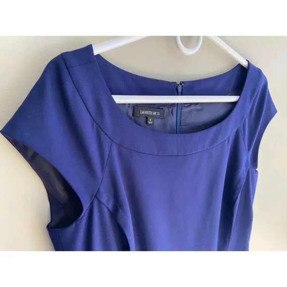 Lafayette 148 New York Cobalt Blue Wool Blend Sheath Dress Size 6 Boatneck - Picture 4 of 11